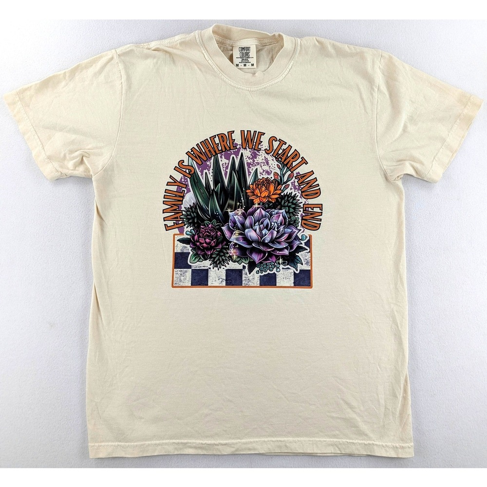 Comfort Colors Family Succulent Graphic T-Shirt Mens M Ivory Floral Cotton Tee